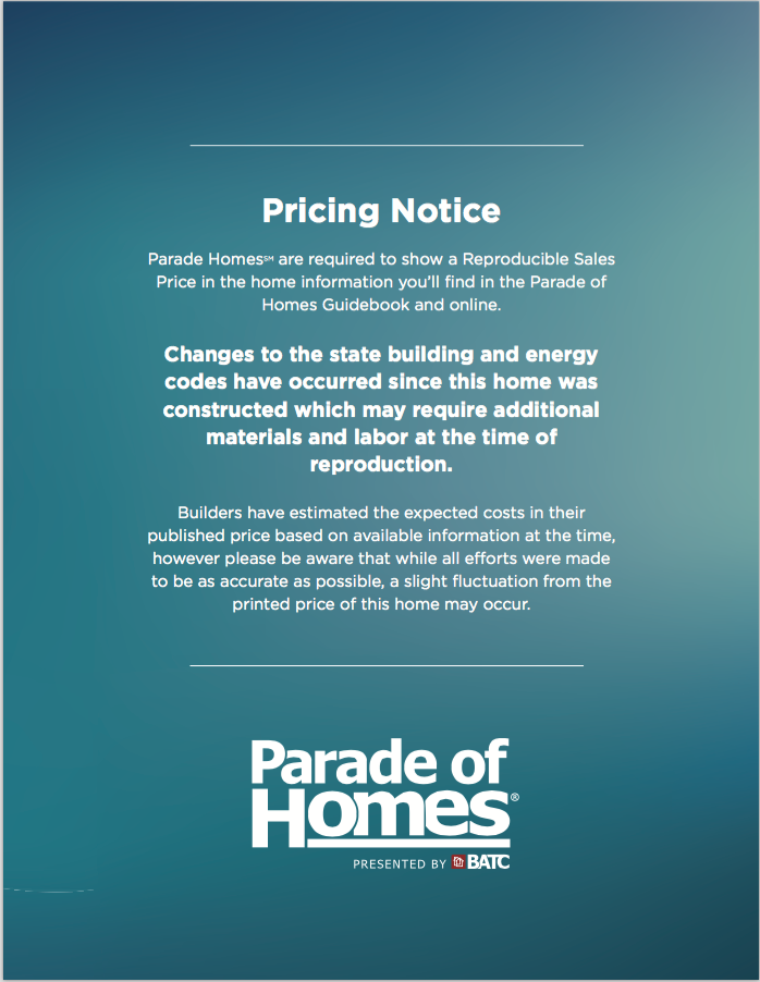 Image for Parade of Homes Pricing Notice